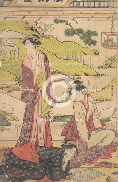 Three Women Enjoying Literary Pursuits, ca. late 1780s. Creator: Katsukawa Shuncho.
