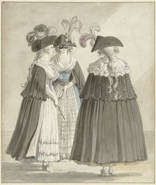 Three women in Roman masquerade costumes, 1790. Creator: Daniel Dupré