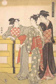 Three Women on a Bridge, ca. 1785. Creator: Katsukawa Shuncho