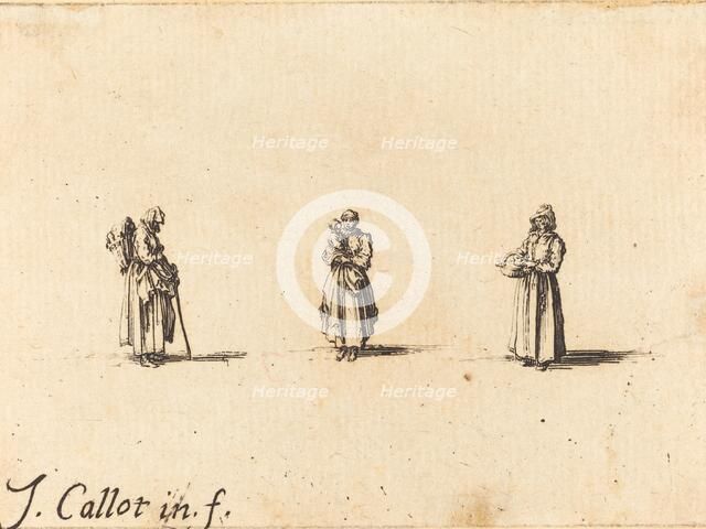 Three Women, One Holding a Child, probably 1634. Creator: Jacques Callot.