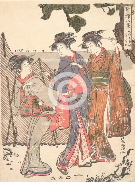 Three Women Standing on the Seashore, 1761-1816. Creator: Kitao Masanobu.