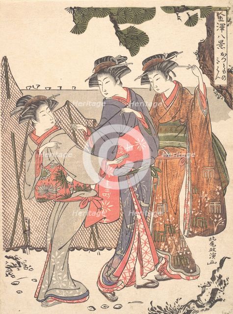 Three Women Standing on the Seashore, 1761-1816. Creator: Kitao Masanobu.