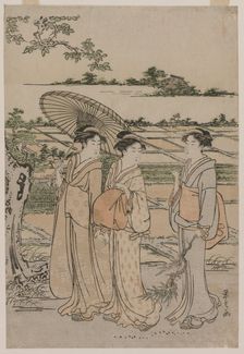 Three Women Strolling in the Countryside, mid 1780s. Creator: Ch?bunsai Eishi (Japanese, 1756-1829)