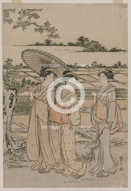 Three Women Strolling in the Countryside, mid 1780s. Creator: Ch?bunsai Eishi (Japanese, 1756-1829).