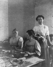 Three women working in shoe factory - Lynn, Massachusetts, n.d.. Creator: Unknown