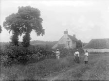 Three women walk through the countryside near Brasenose Farm, Oxford, Oxfordshire, c1860-c1922. Artist: Henry Taunt