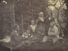[Three Women,Two Men, and a Child on a Picnic], 1850s-60s. Creator: Franz Antoine