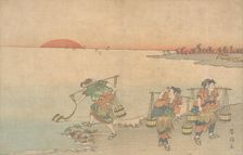 Three Water Carriers at the Shore, late 18th century. Creator: Katsukawa Shunko