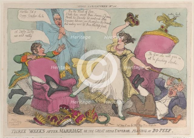 Three Weeks After Marriage, or the Great Little Emperor Playing at Bo-Peep, May 15..., May 15, 1810. Creator: Thomas Rowlandson.