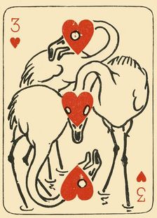 Three weird cranes formed out of the three of hearts 1910. Creator: Starr Wood