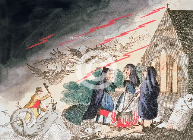 Three witches in a graveyard, c1790s. Creator: Unknown.
