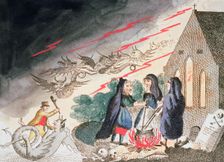 Three witches in a graveyard, c1790s. Creator: Unknown
