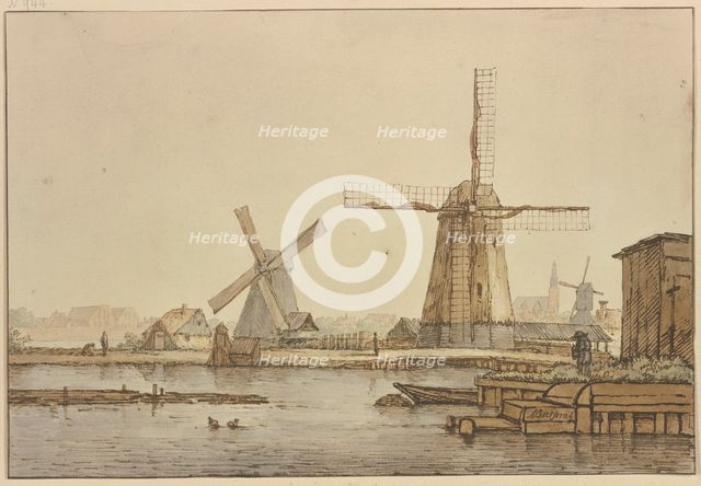 Three windmills near Amsterdam. Creator: Anthonie van Borssom.