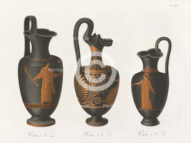 Three wine vases of the same shape (oinochoe?), 1813 [-1824].  Creator: Unknown.