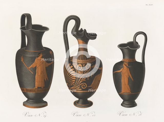 Three wine vases of the same shape (oinochoe?), 1813 [-1824].  Creator: Unknown.