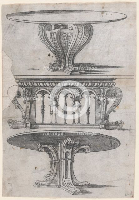 Three Table Designs, 1565-70. Creator: Jacques Androuet Du Cerceau.
