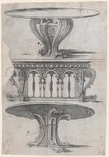 Three Table Designs, 1565-70. Creator: Jacques Androuet Du Cerceau