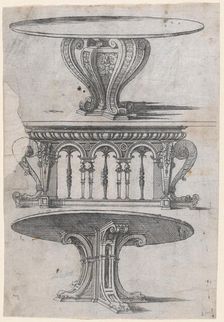 Three Table Designs, 1565-70. Creator: Jacques Androuet Du Cerceau