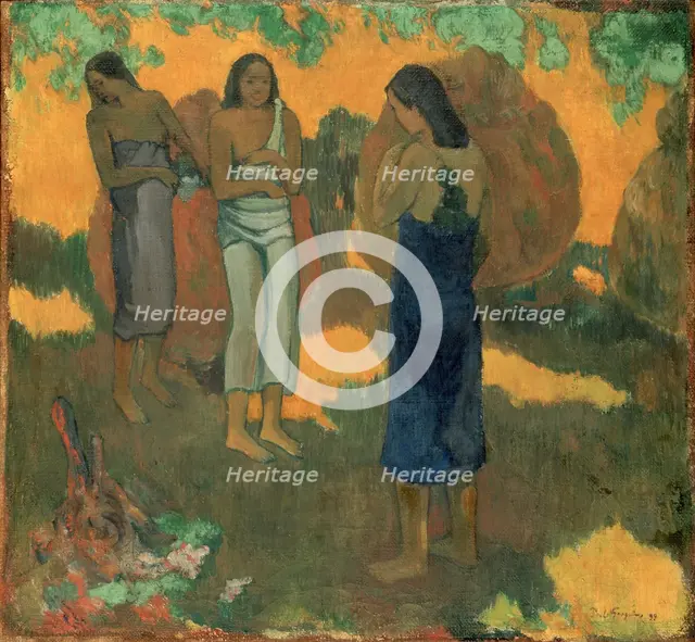 Three Tahitian Women Against a Yellow Background, 1899. Creator: Paul Gauguin.