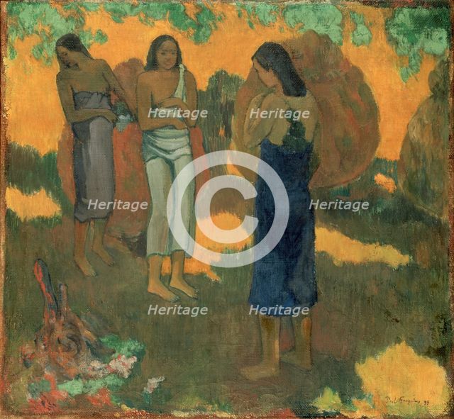 Three Tahitian Women Against a Yellow Background, 1899. Creator: Paul Gauguin.