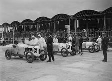 Three Talbot-Darracqs at the JCC 200 Mile Race, Brooklands, 1922. Artist: Bill Brunell