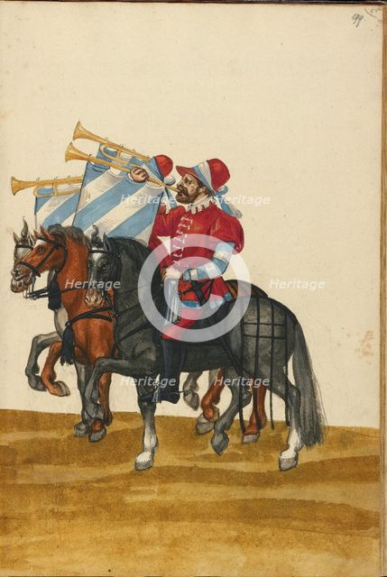 Three Trumpeters on Horseback, about 1560-1570. Creator: Unknown.