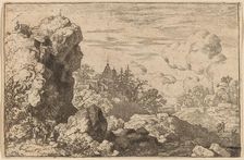Three Travelers at the Foot of a High Rock, probably c. 1645/1656. Creator: Allart van Everdingen