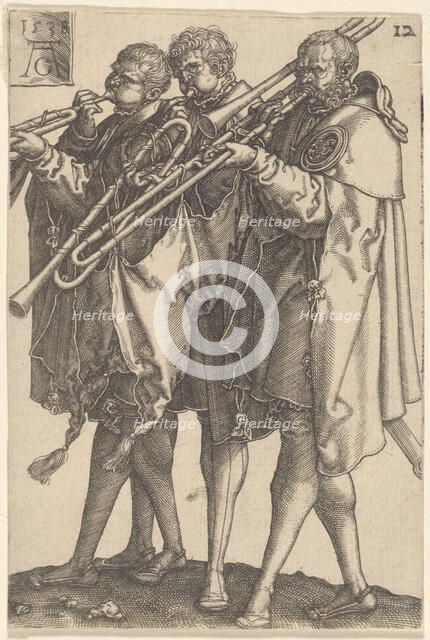 Three Trombonists, 1538. Creator: Aldegrever, Heinrich (1502-1560).