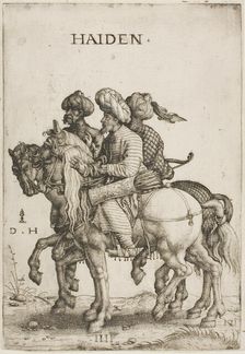 Three Turkish Soldiers (Cavalrymen), c. 1520. Creator: Daniel Hopfer