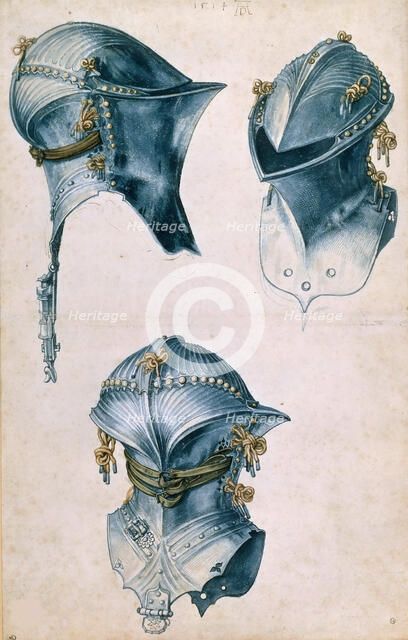 Three Views of a Jousting Helmet, c. 1500. Creator: Dürer, Albrecht (1471-1528).