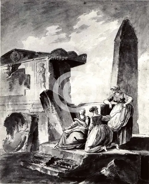 Three Young Girls by Ruins, ca. 1790. Creator: copy after Hubert Robert.
