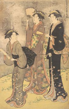 Three Young Women Strolling on the Bank of the Sumida River. Creator: Torii Kiyonaga
