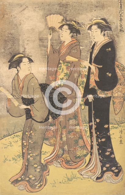 Three Young Women Strolling on the Bank of the Sumida River. Creator: Torii Kiyonaga.