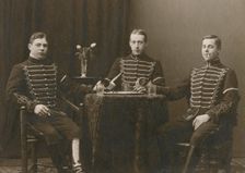 Three young uniformed cavalrymen, Malmö, Sweden, 1920s. Creator: Otto Ohm