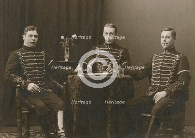 Three young uniformed cavalrymen, Malmö, Sweden, 1920s. Creator: Otto Ohm.