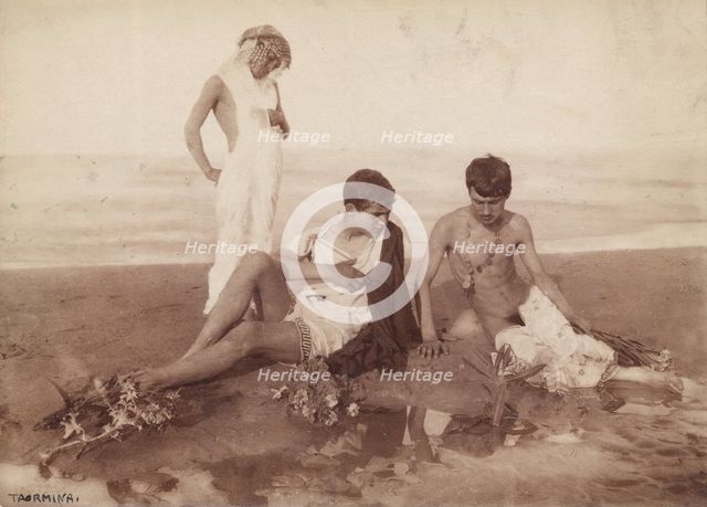 Three youths dressed in pseudo-ancient Greek or Roman costume,  Taormina, Sicily, c1890s. Creator: Count Wilhelm von Gloeden.
