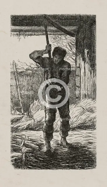Thresher, 1853, after drawing made in 1852. Creator: Jacques-Adrien Lavieille.