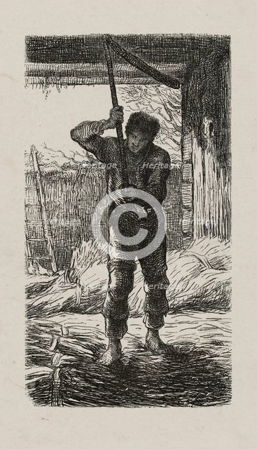 Thresher, 1853, after drawing made in 1852. Creator: Jacques-Adrien Lavieille.