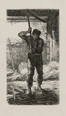 Thresher, 1853, after drawing made in 1852. Creator: Jacques-Adrien Lavieille