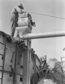 Threshing oats, Clayton, Indiana, 1936. Creator: Dorothea Lange