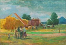 Threshing on State Property, 1950. Creator: Bedrich Hoffstädter