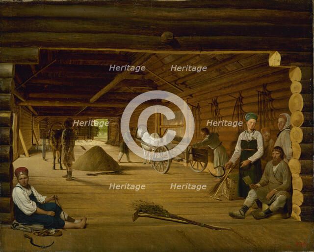 Threshing Barn, 1823. Artist: Venetsianov, Alexei Gavrilovich (1780-1847)