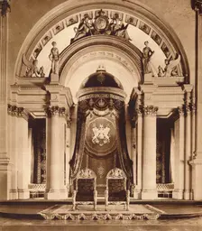 Thrones in the ballroom at Buckingham Palace, 1935