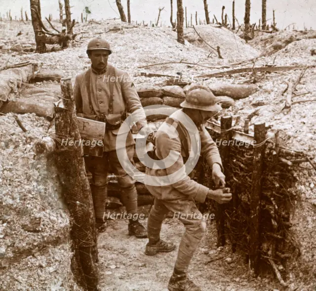 Throwing grenades, front line, c1914-c1918. Artist: Unknown.