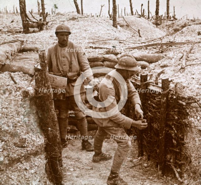Throwing grenades, front line, c1914-c1918. Artist: Unknown.