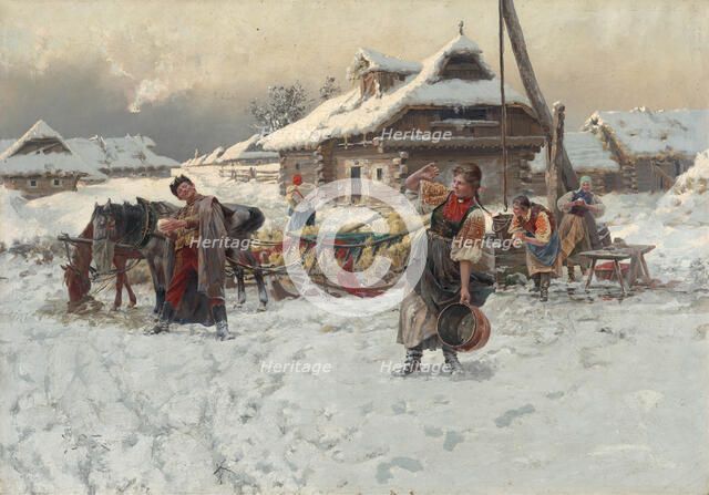 Throwing snowballs, 1892. Creator: Veshin, Jaroslav (1859-1915).