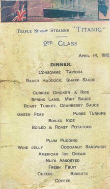 Titanic - 2nd Class Dinner Menu, 1912