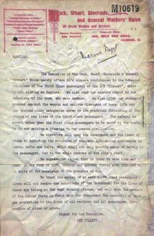 Titanic - Dock, Wharf, Riverside, and General Workers Union statement, 1912
