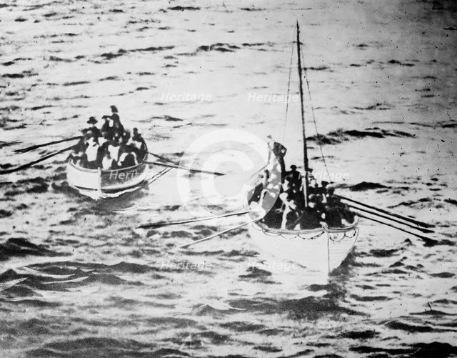 TITANIC life boats on way to CARPATHIA, 1912. Creators: Bain News Service, J W Barker.