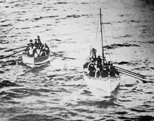 TITANIC life boats on way to CARPATHIA, 1912. Creators: Bain News Service, J W Barker